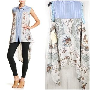 ARATTA Jackie Striped & Floral Hi-Lo Button Down M